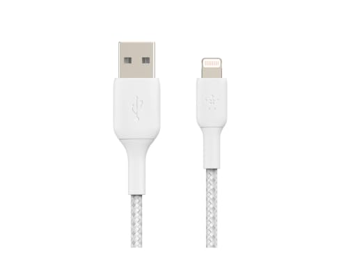 Belkin BoostCharge Braided Lightning Cable - 3.3ft/1M - MFi Certified Apple iPhone Charger USB to Lightning Cable - iPhone Cable - iPhone Charger Cord - Apple Charger - USB Phone Charger - White - color: White, style: 3.3 ft