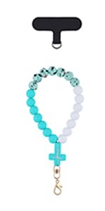 BEEFLYING Silicone Beaded Phone Charm Wrist Strap for Case - color: Turquoise + White