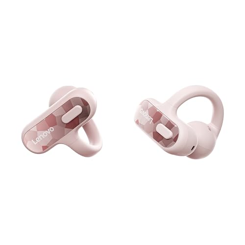 Lenovo Open Ear Clip On Earbuds X500 Bluetooth 6.0 Wireless Earbuds with 11 mm Drivers, Open Ear Ergonomic Design, Dual Device Connectivity, Built in Mic, Fast Charge, Pink - color: Pink