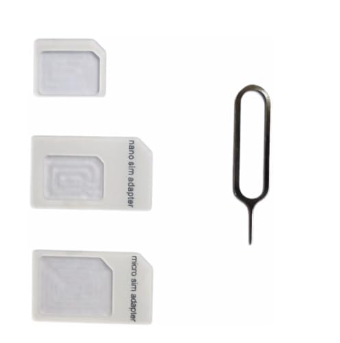 SIM Card Adapter, 4-in-1 SIM Converter Kit Nano/Micro/Standard with Tray Eject Pin - 1 Pack,White