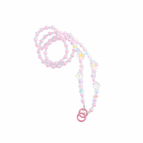 Pokinge 1 Piece Beaded Flower Crossbody Phone Lanyard,120cm Candy Color Beaded Mobile Phone Chain Handmade Anti-Lost Flower Crossbody Cellphone Strap