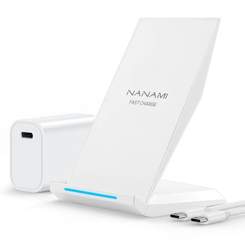 NANAMI Fast Wireless Charger, Nightstand Charging Stand with 20W PD Charger - color: Elegant White