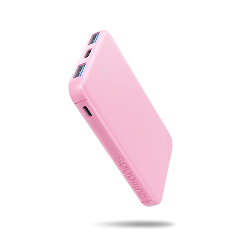 S22 Portable Charger, Mini Colorful Power Bank, 5000mAh External Battery Pack Compatible with iPhone 15/14/13/12/11/X All Series and Android Phone, Pink - color: Red