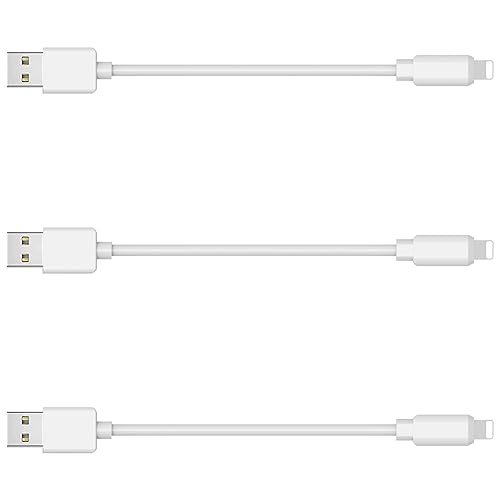 MSTJRY 3 Pack 10 Inch Short USB-A to L Cables 3A Charging Cable, White