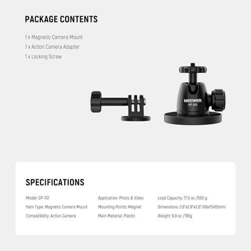 NEEWER Basics Magnetic Action Camera Mount for Car Video Recording, GP-101 - style: GP-101