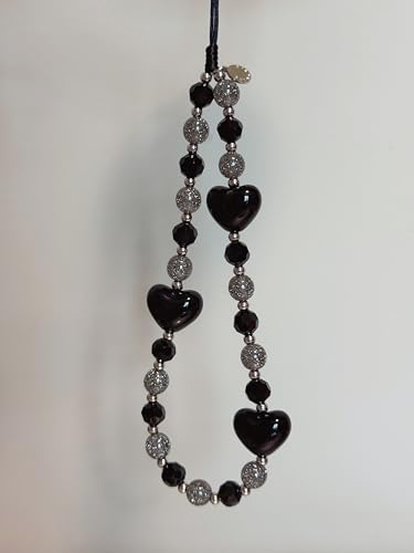 Drawwind Phone Charm Beaded Wristlet Strap Universal Cell Phone Lanyard Cute Bracelet Wrist Strap Beaded Chain String Handmade Accessories for Case Camera Bags (Black Hearts) - color: Black Hearts
