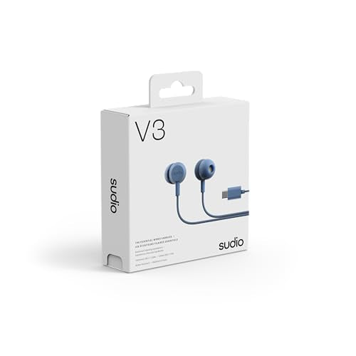 Sudio V3 Essential Wired Earbuds | in Ear Headphones with Cable and USB-C Connector | Tangle-Resistant Braided Cable | Built-in Microphone | IPX4 Water Resistant | No Charging Needed | (Blue) - color: Blue