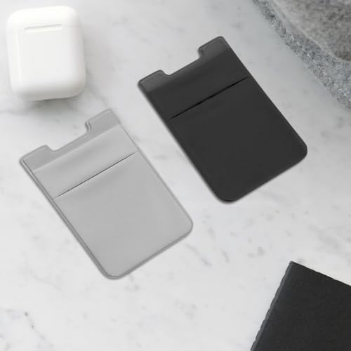 Phone Card Holder for Back of Phone, Stretchy Wallet Stick On Pocket 3Pack - color: Gray&Black