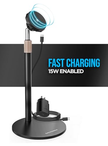 Galvanox Magnetic Wireless Charging Stand for Samsung Phones - Fully Adjustable Height and Angle Desktop Charger with Super-Fast 25W Wall Adapter and USB-C Cable (Black)