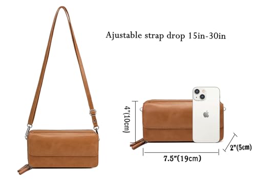 RFID Crossbody Wallet Wristlet Purse with Phone Pocket For Women Vegan Leather - color: B-dark Mustard