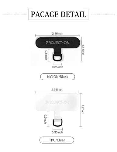 Phone Tether Tab 2 Pack,Universal Phone Lanyard Patch Without Adhesive,Phone Strap Replacement Part for Cell Phone (Black&Clear) - color: Black&clear