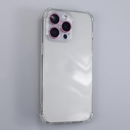 BONVAN for iPhone 15 Pro / 15 Pro Max / 14 Pro / 14 Pro Max Camera Lens Protector Bling Glitter Metal Crystal Tempered Glass Screen Accessories Lens Cover (Pink) - color: Pink