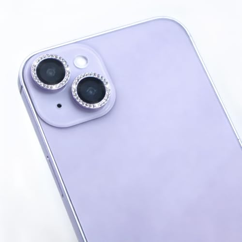 Camera Lens Protector for iPhone 15/15 Plus/14/14 Plus Bling Diamond Metal Ring Rhinestone Tempered Glass Lens Cover Accessories (Purple) - color: Purple