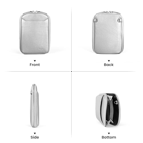 befen Genuine Leather Crossbody Cell Phone Purse for Women, Small Zip Around RFID Blocking Crossbody Wallet Bags - color: Silver-grey