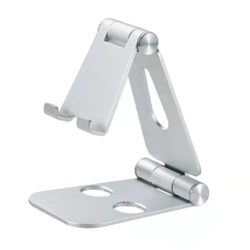 Adjustable Phone Stand, Premium Aluminum Foldable Desktop Holder in Black, Silver, Gold, Rose Gold with Dual-Hinge Design for Phones, Tablets (Silver) - color: Silver
