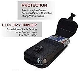 AH Military Grade Nylon Cell Phone Belt Holder for Men Android Pouch Carrying Clip for 17 16 15 14 13 12 11 & Pro Models, Samsung Galaxy S20 S21 S22 S23 S24 S25 fits with Thick Case - size: Medium (6.2 X 3.5 X 0.75 in)