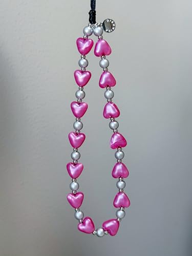 Drawwind Phone Charm Beaded Wristlet Strap Universal Cell Phone Lanyard Cute Bracelet Wrist Strap Beaded Chain String Handmade Accessories for Case Camera Bags (Hot Pink Hearts) - color: Hot Pink Hearts