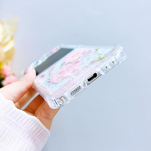 Compatible with Samsung Galaxy Z Flip 6 Case/Flip 7 FE Case Flower | Clear Dried Pressed Flowers Women Girls Soft TPU Shockproof Phone Cover - color: TPU/Flower Light Pink, size: Samsung Galaxy Flip 6/Flip 7 FE