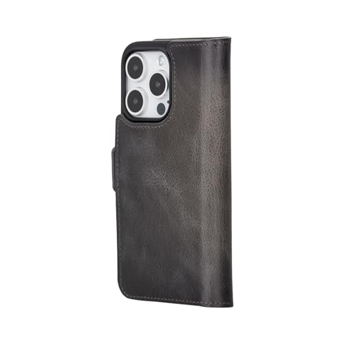 Bayelon Leather Wallet Case for iPhone 15 Pro - Flip Cover Card Holder, iPhone 15 Pro Wallet Case, Folio Case, Kickstand, MagSafe Compatible Wallet RFID Blocking (Smoked Black) - color: Smoked Black, size: iPhone 15 Pro