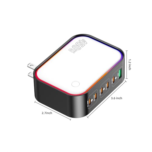 450W 6-Port USB Charging Station with Color LED,GaN Wall Charger PD 100W