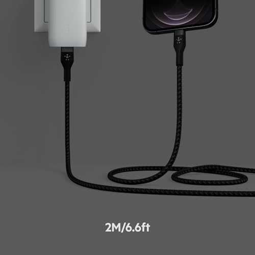 Belkin USB C to Lightning Braided Cable 6.6ft Fast iPhone Charger Cord - color: Black, style: 6.6 ft