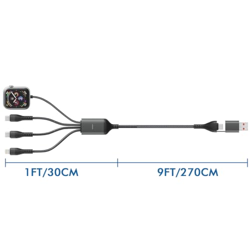 100W Multi Charge Cable for Apple iWatch/Dual USB C/Lightning, 10FT - size: AC to 2C+L+iWatch(10FT)