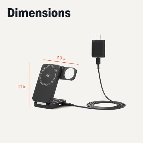 Amazon Basics MagSafe Compatible 25W Fast Charging Qi2.2 Certified 3-in-1 Wireless Charging Station, Foldable Stand for iPhone 17/16/15/14/13/12, Apple Watch, AirPods, with 45W Adapter, Black - color: Black
