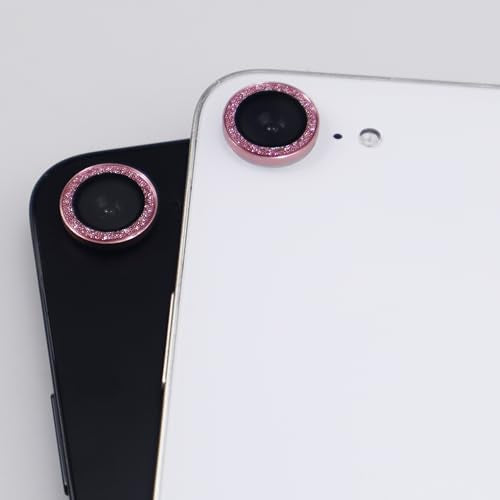 BONVAN for iPhone 15/15 Plus Camera Lens Protector Bling Glitter Metal Crystal Tempered Glass Screen Accessories Sparkly Lens Cover, also Compatible with iPhone 16e (2PCS) (Pink) - color: Pink