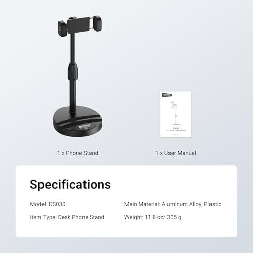NEEWER ENTRY LEVEL VERSION Cell Phone Stand for Desk, Adjustable Office Bed Table Phone Holder Mount Compatible with iPhone Samsung Android for Video Recording Filming, 360° Rotation & 90° Tilt, DS030 - style: DS030