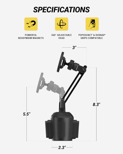Scosche MagicMount Cup Holder Phone Mount with MagSafe, Adjustable Magnetic Car Mount with Stable Base and Flexible Arm, Compatible with PopSockets, iPhone 17 16 15 14 13, Includes MagSafe Ring - size: 1 Pack, style: Cup Holder