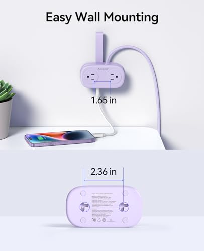 ORICO Purple Travel Power Strip with 4 AC Outlets 3 USB Ports (1 USB-C) - color: Purple