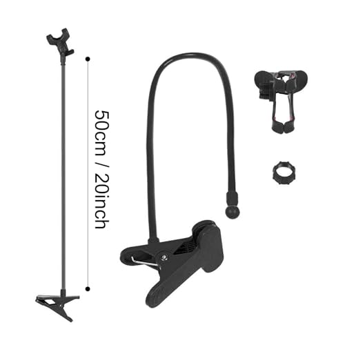 Gooseneck Phone Holder for Bed, Bed Table Phone Mount, Long Lazy Arm Headboard Bedside Bracket Clamp Stand, Easy 360 Adjustment Flexible Cellphone Clip for Home Offices Kitchen Gyms Table, 50cm - color: Black