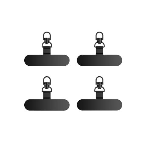 360°Swivel Phone Tether Tab Lanyard Tab 4pcs Ultra Thin Stainless Steel Case Insert Clip Patch for All Phone Cases, Black - color: Black