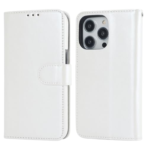 Bocasal Detachable Wallet Case Card Holder for iPhone 15 Pro, White | RFID Blocking Kickstand Card Slots Holder PU Leather Magnetic Shockproof Wrist Strap Removable Flip Protective Cover 6.1 inch - color: White