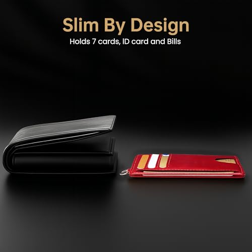 Mayski Slim Wallet, Credit Card Holder for Women, Minimalist Front Pocket RFID Blocking Card Cases, Small Wallet Women Men(Oiled Wax Cherry) - color: Oiled Wax Cherry