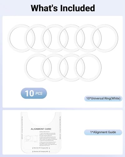 KALAPOP for Magsafe Ring 10PCS-Ultra Thin(0.4mm)-Universal Metal Rings Sticker Compatible with iPhone 17/Air/16/15/14/13/12 Series,Samsung Galaxy,Google Pixel Series - White - color: White-10pcs