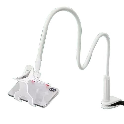 Bed Phone Holder Laying – Durable High-Performance Ergonomic Lightweight Versatile Down Flexible Desktop Stand, Compact, Cell Clip Long, Arm Gooseneck Bracket Mount Clamp | Desk Premium - color: White
