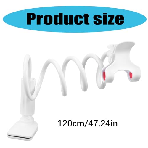 Metal Arm Phone Holder for Bedside Table Desk Adjustable Clamp Stand for Mobile Device Screen 360 Degree Rotation Design Bedside Phone Holder for Watching Moviesp - color: White