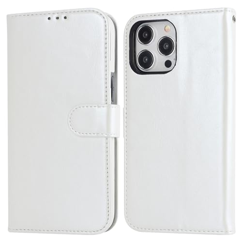 Bocasal Detachable Wallet Case Card Holder for iPhone 15 Pro Max White | RFID Blocking Kickstand Card Slots Holder PU Leather Magnetic Shockproof Wrist Strap Removable Flip Protective Cover 6.7 inch - color: White