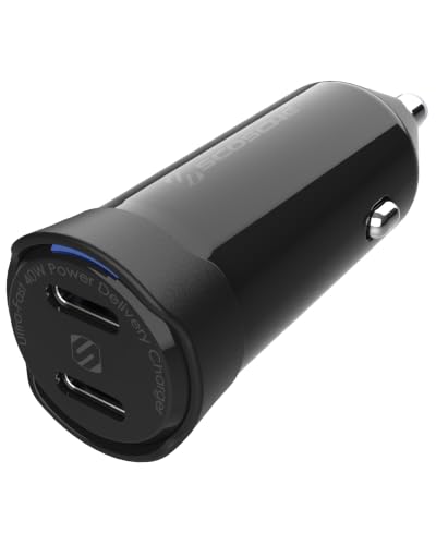 Scosche CPDCC40M PowerVolt 40W Certified Dual Port USB-C Car Charger, Flush Cigarette Lighter Adapter, Fast Charging Car Plug for 12V Power Outlet Compatible with iPhone, Galaxy and All USB-C Devices - size: Dual Port, style: 40W