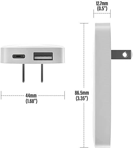 Type C Flat Wall Charger, Galvanox Ultra Slim (Multi-Port Power Adapter) for iPhone 13/14/15/16 iPhone 17 Pro/Max and Samsung Galaxy Models, 20W Fast Charging Outlet Plug (Dual USB-C USB-A)
