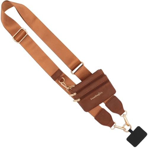 Save the Girls Clip & Go Phone Lanyard Crossbody Strap with Wallet, Brown - color: Neutral Brown Strap