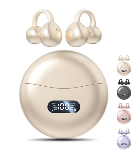 Clip on Earbuds,Open Ear Earbuds Wireless Bluetooth 5.4, Lightweight Open Ear Headphones with Mic 60H Battery,Waterproof, for Sports, Running, Small Ears & Glasses Wearers,Workouts - color: Beige