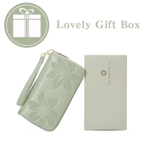 GOIACII Women's Wallet RFID Blocking Leather Wristlet - color: A09 Mint Green