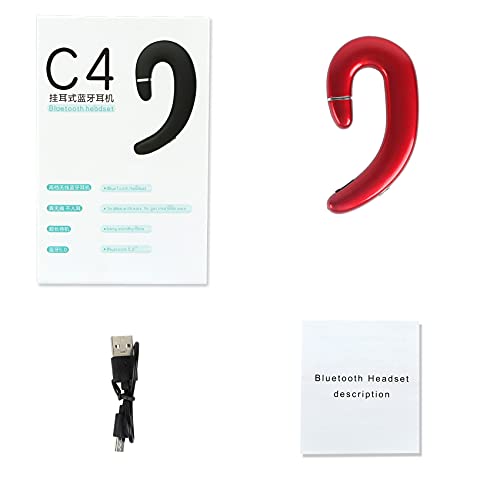 Ear Hook Bluetooth Wireless Headphone,Non Ear Plug Headset with Microphone,Single Ear Noise Cancelling Earphones Painless Wearing for Android Smartphones,iPhone14 13 12 11 X 8 (Red) - color: Red