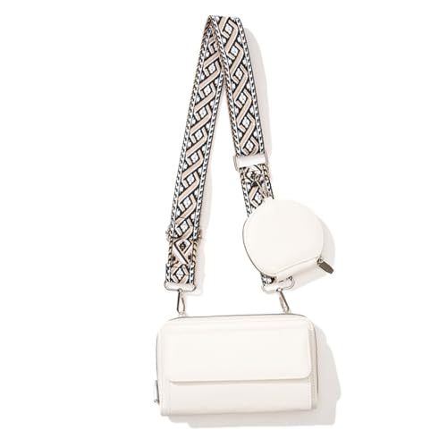 Cell Phone Crossbody Lanyard with Zipper Pouch PU Leather Crossbody Phone Bags Purses with Strap Wallet - color: White