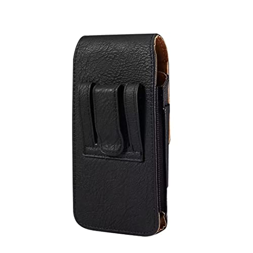 Cell Phone Belt Clip Holster Leather Men, Cell Phone Waist Bag with Card Holder, Vertical Leather Smartphone Pouch with Belt Loop Carry Case Travel Outdoor Camping Phone Belt Holder Wallet Fanny Pack - color: Black, size: 7.2 INCH