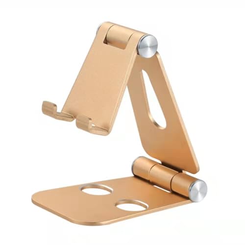 Adjustable Phone Stand, Premium Aluminum Foldable Desktop Holder in Black, Silver, Gold, Rose Gold with Dual-Hinge Design for Phones, Tablets (Gold) - color: Gold