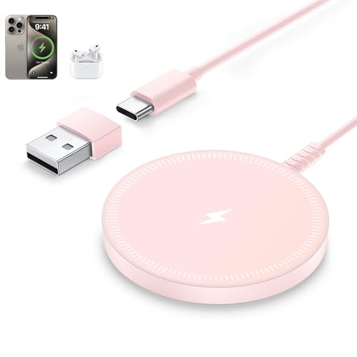 Bohuma Magnetic Wireless Charger: Mag-Safe Charging Pad Fast Charger Pad Dock for Home Office - color: Pink