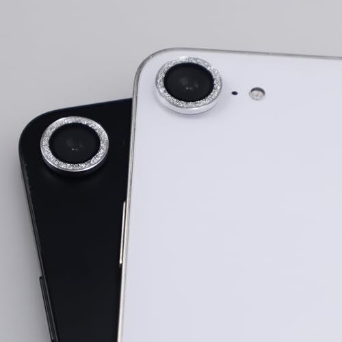 BONVAN for iPhone 15/15 Plus Camera Lens Protector Bling Glitter Metal Crystal Tempered Glass Screen Accessories Sparkly Lens Cover, also Compatible with iPhone 16e (2PCS) (Silver) - color: Silver